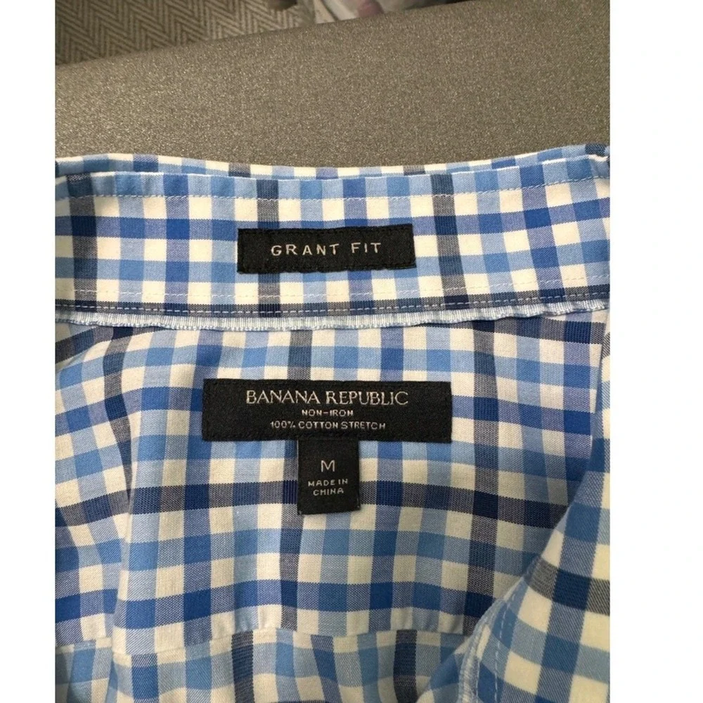 Banana‎ Republic Shirt Mens Medium Grant Fit Blue Gingham Check Stretch Dress